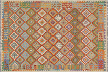 Flat Weave Kilim, Antique, Navaho, Vintage, Handmade, Geometric Kilim Rust Beige Hand-Woven Rectangle 100% Wool Area Rug 6 x 8